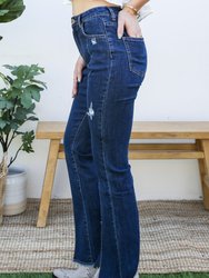 High Waist Distressed Slit Denim Jeans Long Pants With Pockets