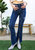 High Waist Distressed Slit Denim Jeans Long Pants With Pockets - Dark Denim