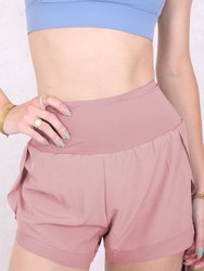 High Waist Double Layer Shorts - Mauve Pink