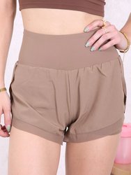 High Waist Double Layer Shorts - Brown