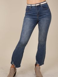 High Waist Frayed Bootcut Jeans - Blue