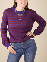 Horizontal Striped Knitted Round Collar Sweater