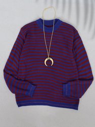 Horizontal Striped Knitted Round Collar Sweater