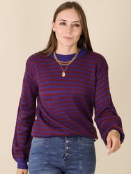Horizontal Striped Knitted Round Collar Sweater