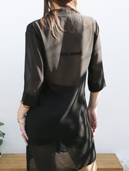 Junior Womens Black Sheer Chiffon Long Tunic Blouse Dress Shirt