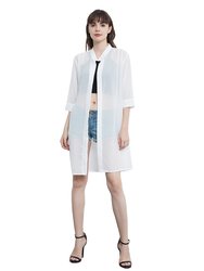 Junior Womens Black Sheer Chiffon Long Tunic Blouse Dress Shirt - Off-White