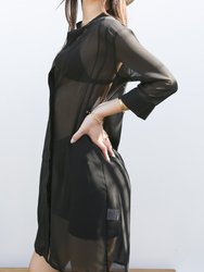 Junior Womens Black Sheer Chiffon Long Tunic Blouse Dress Shirt
