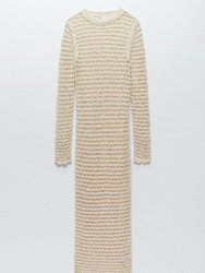 Knit Long Sleeve Cover-Up Midi Dress - Beige