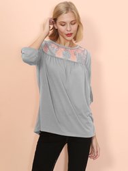 Lace Detail Mid Elbow Blouse - Gray