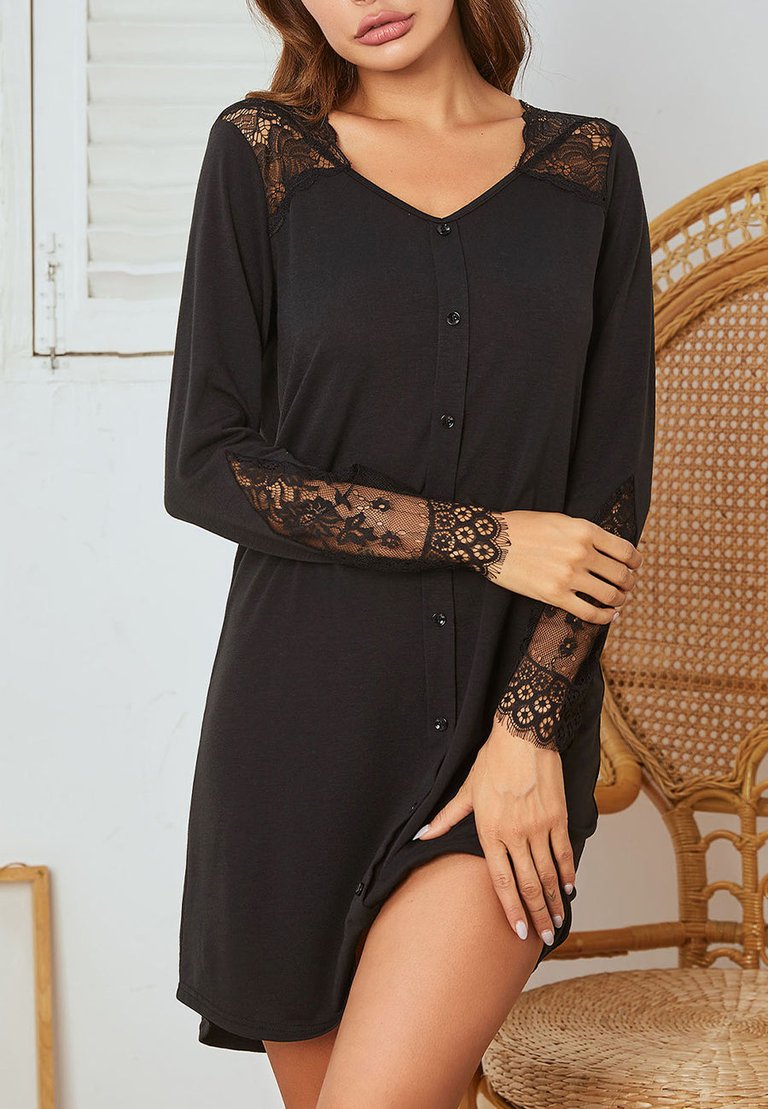 Lace Detail Shift Dress - Black