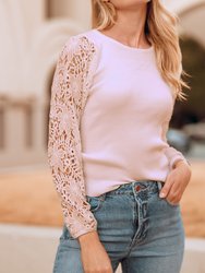 Lace Long Sleeve Knit Top - Beige