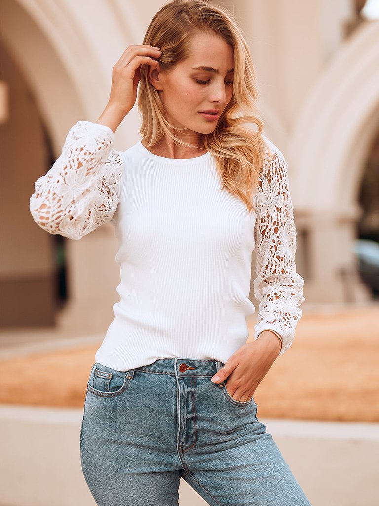 Lace Long Sleeve Knit Top