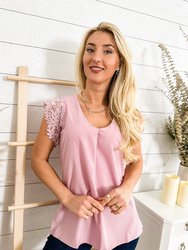 Lace Pleated Tank Blouse - Pink