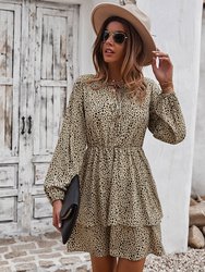 Layered Skirt Cheetah Print Dress - Beige