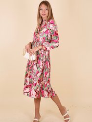 Leaf Print Button Shirt Dress