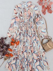 Leaf Print Button Shirt Dress - Beige