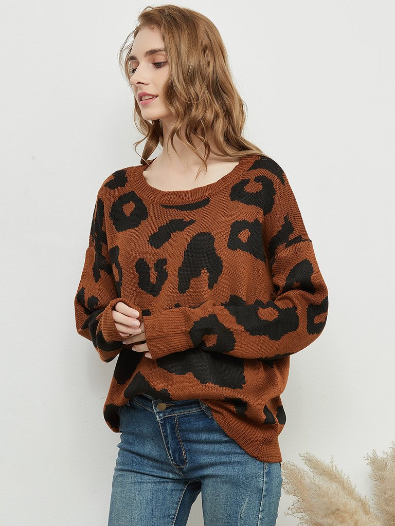 Leopard Print Sweater - Brown