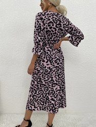 Leopard Print Three Quarter Sleeve Dress