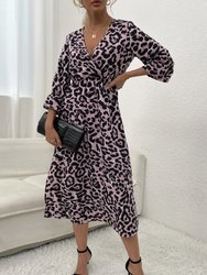 Leopard Print Three Quarter Sleeve Dress