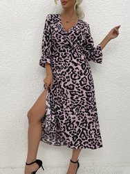 Leopard Print Three Quarter Sleeve Dress