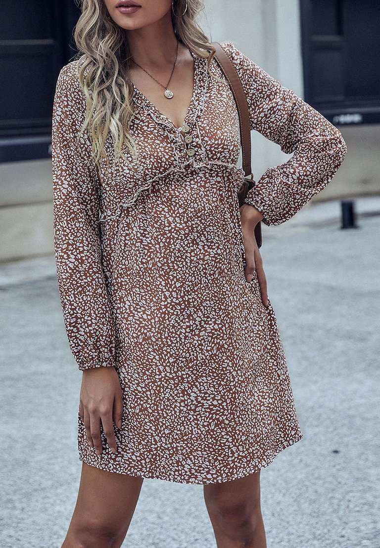 Leopard Ruffle Detail Babydoll Dress