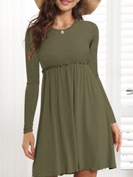 Lettuce Trim Empire Dress - Olive Green