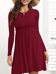 Lettuce Trim Empire Dress - Red