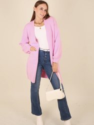 Long Sleeve Overcoat Sweater Open Front Cardi - Pink