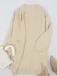 Long Sleeve Overcoat Sweater Open Front Cardi - Beige
