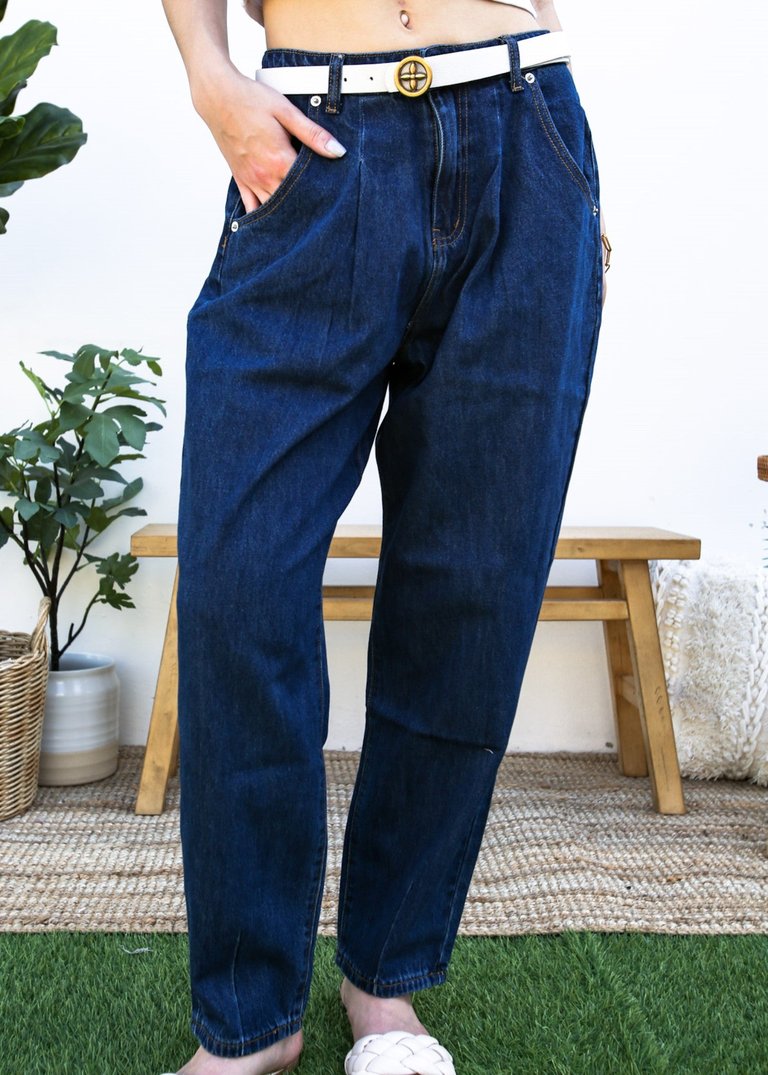 Loose High Waist Denim Trousers - Dark Denim