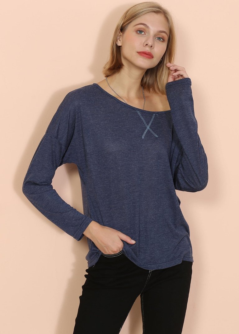 Lux Boatneck Long Sleeve Top - Navy