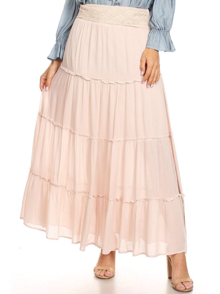 Maxi Bohemian Layered Skirt - Natural