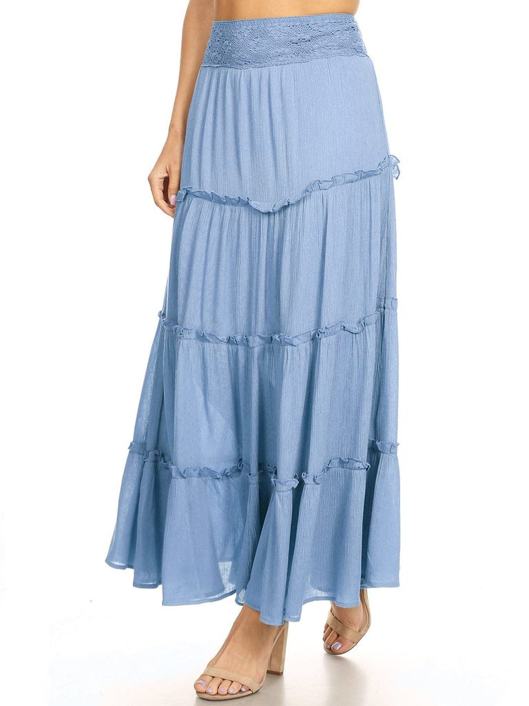 Maxi Bohemian Layered Skirt - Blue