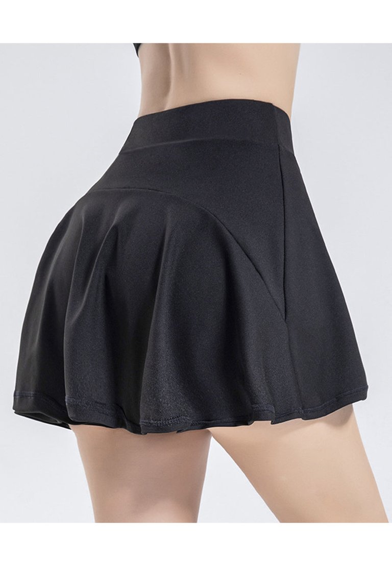 Mini Ruffled Flounce Lined Circle Tennis Skirt - Black