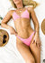 Minimal Thin Strap Triangle Ribbed High Rise Thong Bikini Set - Mauve Pink