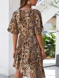 Mixed Animal Print Asymmetrical Dress
