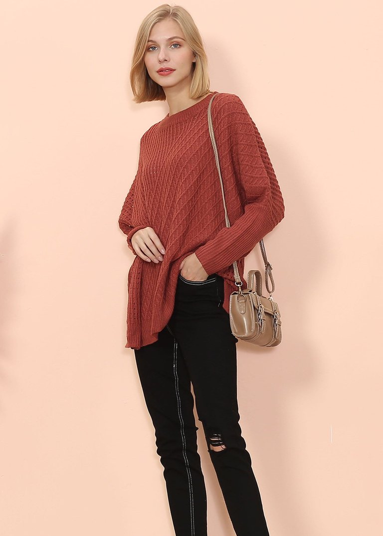 Mixed Knit Zipper Slit Sweater