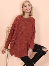 Mixed Knit Zipper Slit Sweater