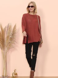 Mixed Knit Zipper Slit Sweater - Rustic Red