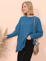 Mixed Knit Zipper Slit Sweater - Royal Blue