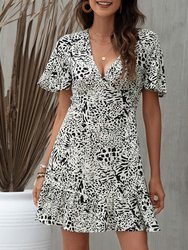 Mixed Print Ruffle Hem Dress