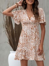 Mixed Print Ruffle Hem Dress