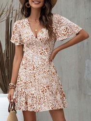 Mixed Print Ruffle Hem Dress