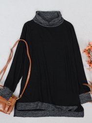 Mock Neck Two Tone Sweater - Black