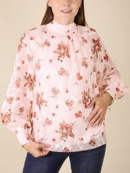 Multi-Floral Pattern Bishop Sleeve Blouse