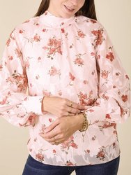 Multi-Floral Pattern Bishop Sleeve Blouse