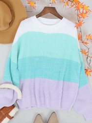Multicolor Color Block Textured Sweater - Green