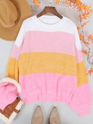 Multicolor Color Block Textured Sweater - Pink