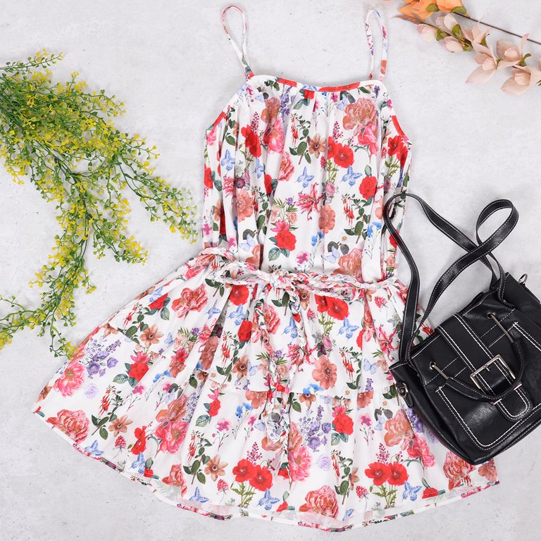 Multicolor Floral Print Summer Dress - White