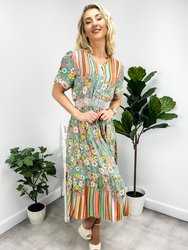 Multicolor Floral Retro Print Dress